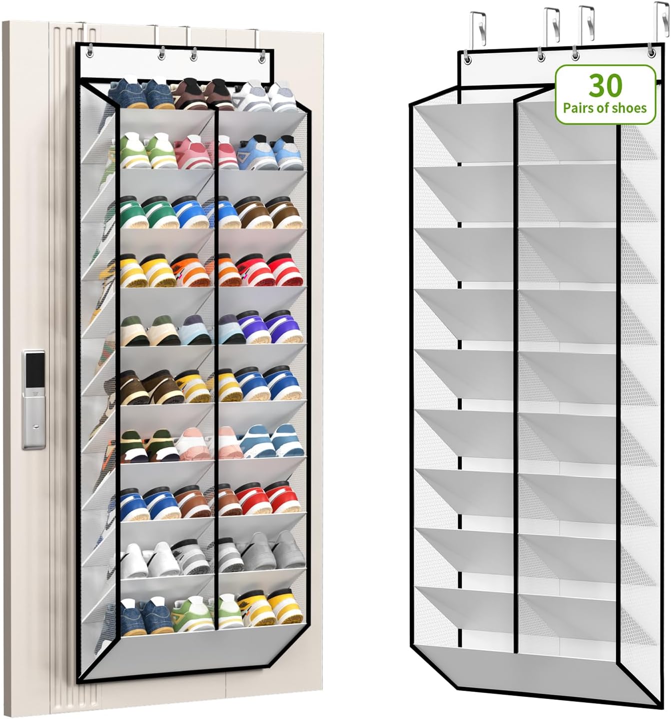 KEEPJOY Over The Door Shoe Organizer,Hanging Shoe Organizer 12 Mesh Pockets Shoe Organizer for Closet,Works Well for Men and Woman Kids Shoes Storage, 57.5×12.6inch(Beige)