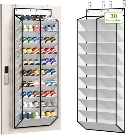KEEPJOY Over The Door Shoe Organizer,Hanging Shoe Organizer 12 Mesh Pockets Shoe Organizer for Closet,Works Well for Men and Woman Kids Shoes Storage, 57.5×12.6inch(Beige)