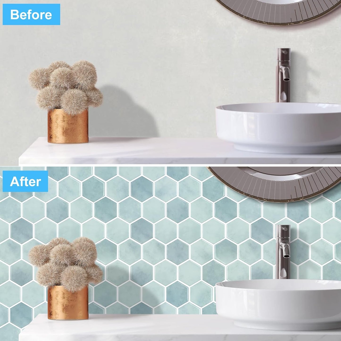 10-Sheet Hexagon Peel and Stick Backsplash for Kitchen, New Upgrade Premium Extra Thicker Design 3D Self Adhesive Wall Tiles, Large Stick on Tiles for Kitchen and Bathroom (12" x 12")