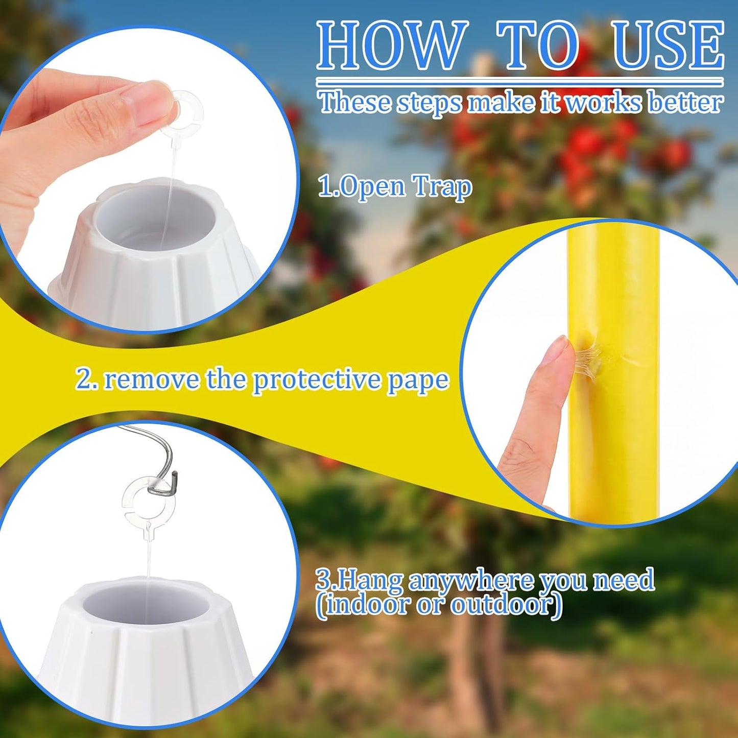 Qualirey 12 Pcs Sticky Fly Trap Fly Stick Indoor Outdoor Long Lasting Hanging Flies Bug Catcher Paper Tape Strips with Hook for Wasps Gnats Bug Insects Fruit Flies Mosquitoes (Stylish-3,Yellow)