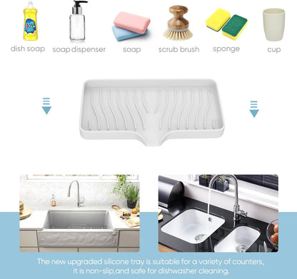 Kitchen Sink Tray,Self Draining Kitchen Soap Tray Soap Holder Silicone Sponge Holder for Kitchen Sink,Kitchen Bathroom Sink Caddy Sink Organizer for Sponge,Soap Dispenser,Dish Scrubber,Palm Brush
