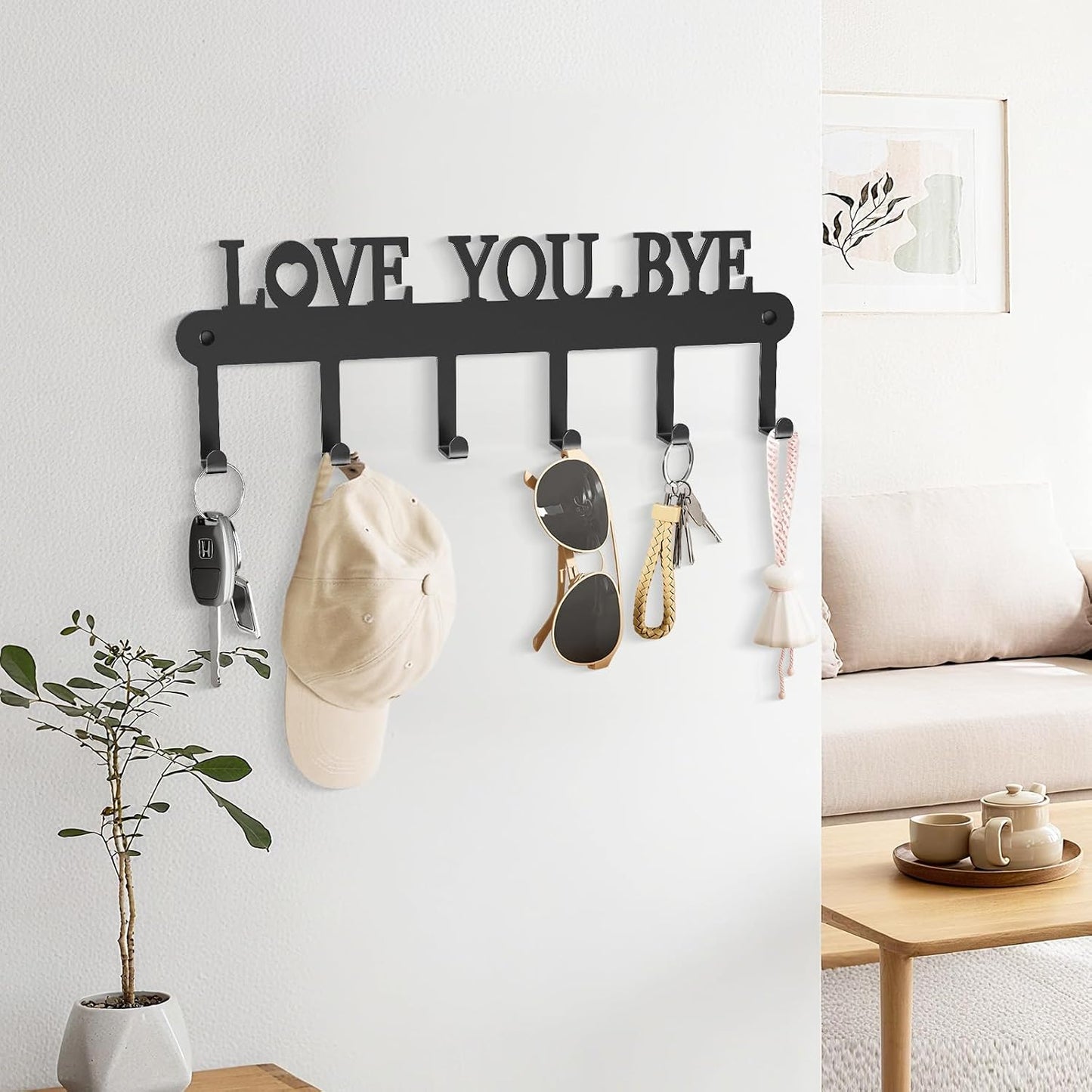 2 Pack Key Holder Wall Mount, Wall Mount Key Holder, Key Hooks Hanging Keys, Key Hanger with 8 Hooks, No-Drill Decorative White Key Rack for Living Room, Kitchen, or Bathroom