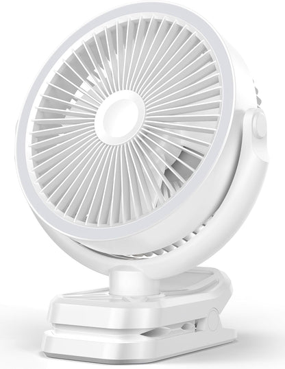 10000mAh Portable Clip on Fan Rechargeable, 8 Inch Battery Powered Desk Fan, LED Lantern, 360° Rotate & 3 Speeds Strong Airflow for Camping Tent Office Outdoor Travel Golf Cart，Black