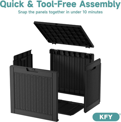 320 Gallon Waterproof Outdoor Storage Box, UV Resistant Resin Deck Box with Hydraulic Rod for Reinforced Stability, Perfect for Patio, Garden, and Pool（Black，320 Gallon）