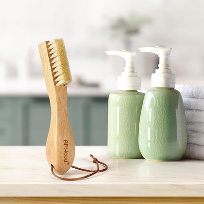BFWood Laundry Stain Brush, Natural Soft Boar Bristle for Scrubbing Out Tough Stains on Delicate Fabrics, Knits, Cotton, Linens, No Damage