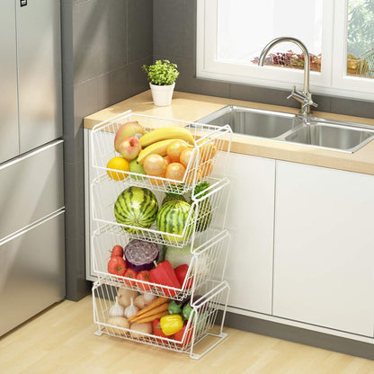 PUSDON 6-Tier Tall Stackable Wire Storage Baskets with Wheels, Vertical Metal Rolling Utility Cart, High Capacity Produce Basket for Kitchen Pantry, Snack Organizer, Matte Black