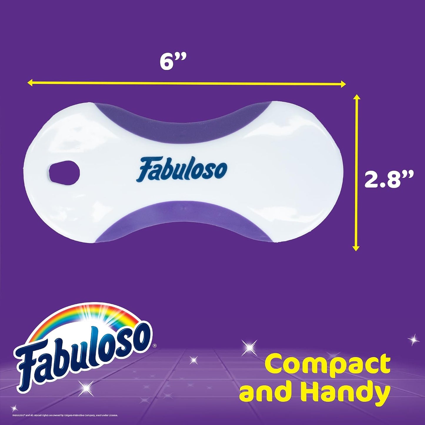 Fabuloso Cleaning Brush, Compact Hand Scrub Brush with Easy Grip Rubber Texture for Kitchen, Bathroom, Tile, Baseboards and Floors, Firm Bristles for Indoor Surface Cleaning, White & Purple, 6 Inch