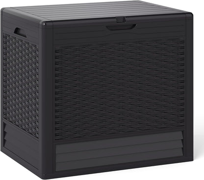 Tangkula 25 Gallon Waterproof Outdoor Storage Box with Lockable Lid | PP Resin, Wicker Patterned, Indoor Outdoor Use, Portable, Versatility, for Deck, Pool, Patio Cushions, Garden Tools