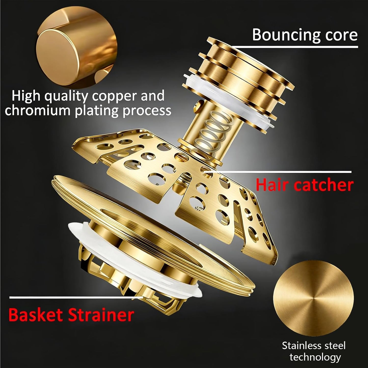 AzWzz Bathroom Sink Stopper,Sink Hair Catcher,Bathroom Sink Drain Strainer Pop Up Drain Cover Plug,Universal for 1.1 to 1.65in Sink Drain Hole