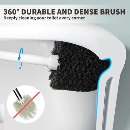 Toilet Brush and Holder 2 Pack, Toilet Bowl Brush with Extra Long Handle, Toilet Scrubber and Covered Holder, Toilet Brushes for Bathroom-Space Saving, Covered Brush, Durable, Deep Cleaning(Black)