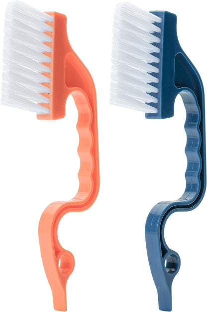 Slick- Window Track Cleaning Brush, 2 Pack, Blue Ergonomic Handle | Built-in Scraper, Multipurpose Window Track Cleaning Tool for Sliding Doors, Windows, Corners, Dust, Dirt & Narrow Gaps