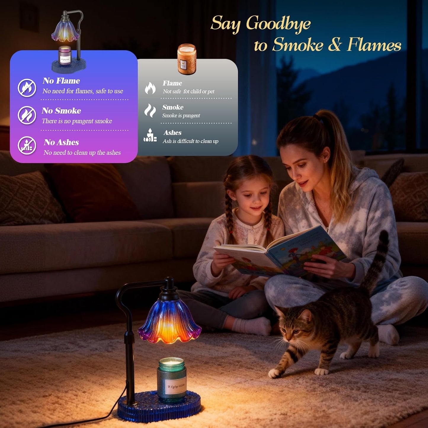 Candle Warmer Lamp with Adjustable Height - Flameless 4-Level Dimmable Wax Warmer, Timer Function & Stylish Design in Multiple Colors (Green)