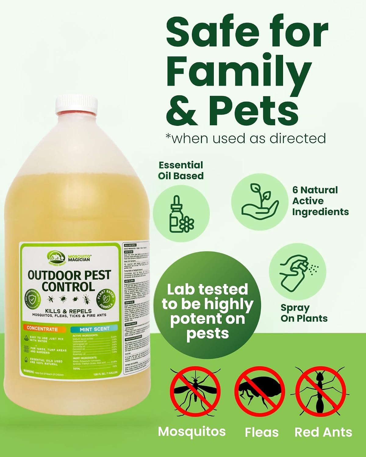 Mosquito Magician Liquid Concentrate – Kills Mosquitoes, Fleas & Fire Ants, Repels and Prevents Ticks – Essential Oil Yard Treatment Spray – Use with Sprayers, Foggers & Misting Systems – 32 oz, Mint