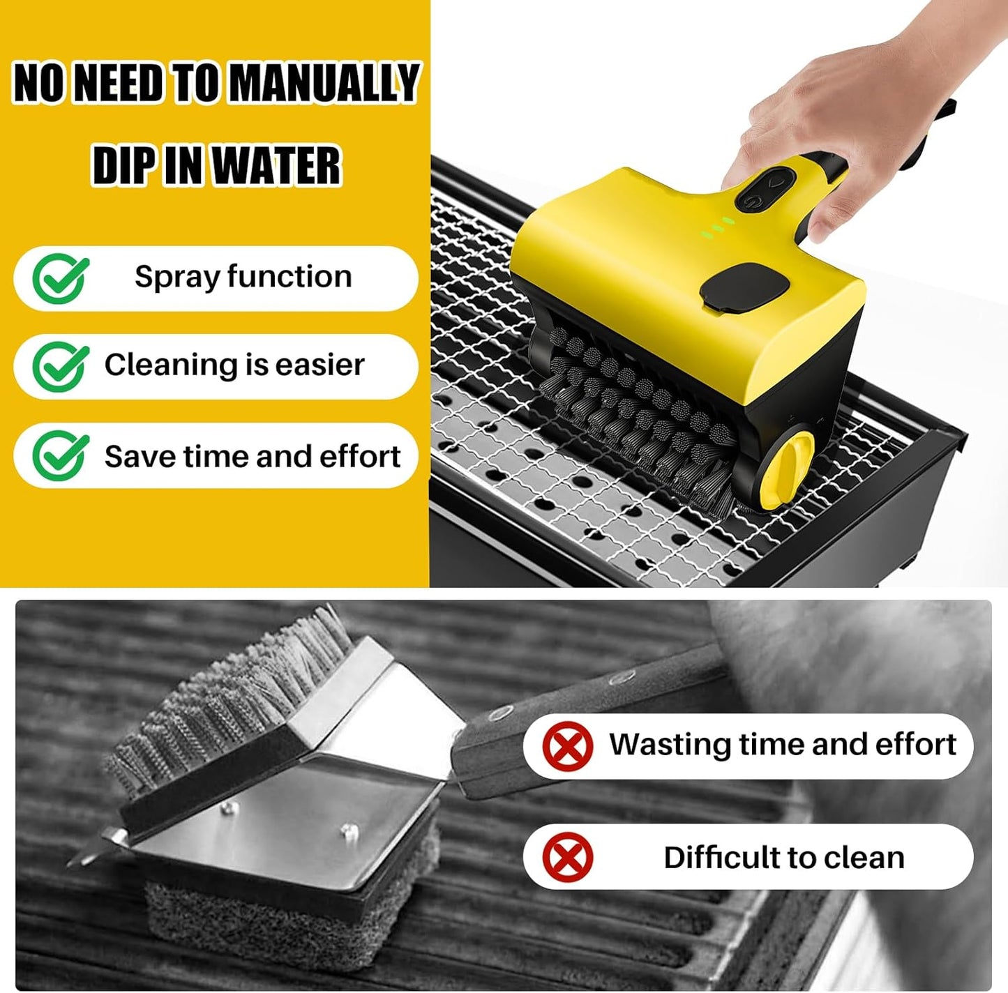 2 in 1 Electric Grill Brush, 2600mAh Rechargeable Barbecue Grill Cleaner with 2 Brush Heads, 360° Rotating Cleaning Brush Grill Accessories