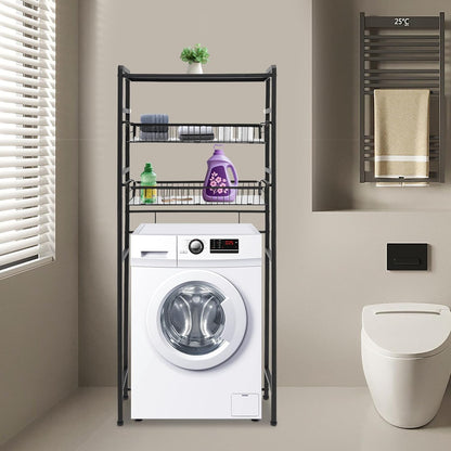 3 Tiers Laundry Room Shelves,Washing Machine Storage Cabinet, Over The Washer and Dryer Storage Shelf Organizer Standing Shelf (Black)