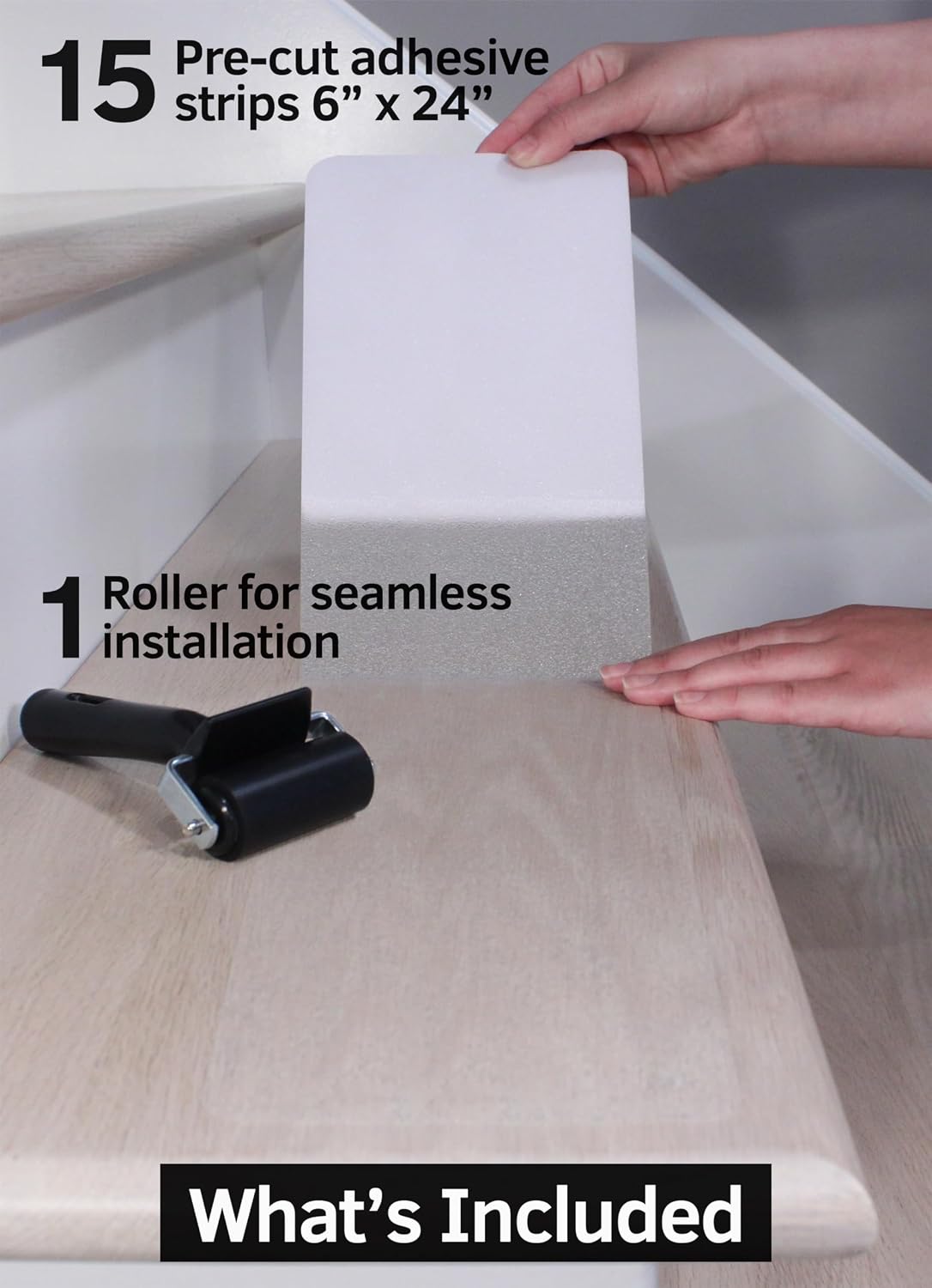FINEHOUS 32"x4" Non-Slip Stair Treads Tape (15-Pack) - Clear Anti-Slip Indoor Strips