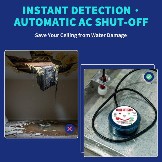 HVAC Flood Sensor Water Leak Detector with Internal Audible Alarm, 12-30V AC/12-36V DC 3A High Load 5-Wire Condensate Overflow Switch for Primary/Secondary Drain Pans, Mini-Splits & Furnaces, ETL