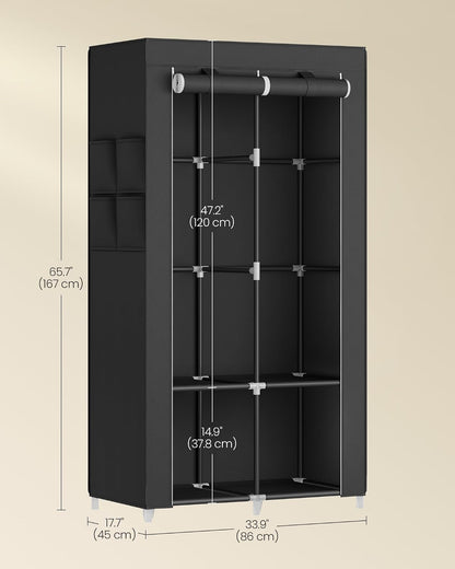 SONGMICS Portable Closet, Wardrobe Closet Organizer with Cover, 3 Hanging Rods and Shelves, 4 Side Pockets, 51.2 x 17.7 x 65.7 Inches, Large Capacity for Bedroom, Living Room, Ink Black URYG092B02