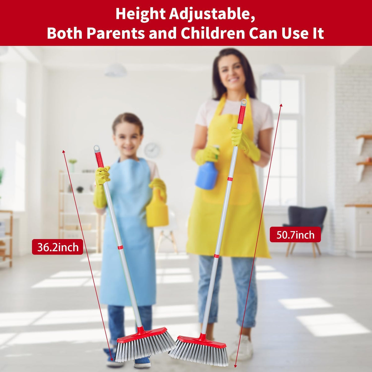 SDSM Indoor Outdoor Broom, Unique Double-Sided Bristles Long Handle Heavy Duty Broom Perfect for Home and Courtyard Garage Lobby Mall Market Floor Home Kitchen Room Office Pet Hair Rubbish 51 Inch