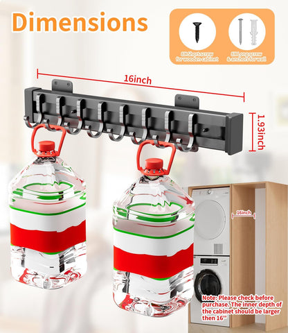 Pull Out Broom Holder With 9 Adjustable Sliding Hook, Multifunctional Slide Broom And Mop Storage/Organizer Garage Organization Hooks, for Closet Laundry - Dark grey- 41cm/16.14inch