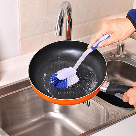Kitchen Brushes for Dishes, Sink Brush with Stiff Bristles for Sink, Pots, Pans Stove Cookware Cleaning, Dish Cleaning Brush with Long Handle and Hook for Space Saving, Blue