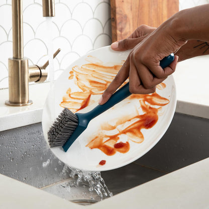 Full Circle Clean Ocean, Heavy Duty Dish Brush, Tough Bristles and Built-in Scraper, Perfect for Cast Iron, Sustainably Made 100% From Recycled Ghost Fishing Nets