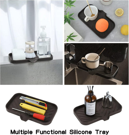 MicoYang Silicone Bathroom Soap Dishes with Drain Spout-Bathroom and Kitchen Sink Organizer,Sponge Holder,Dish Soap Tray,Perfect for Dispenser,Scrubber,Bottle,Cup on Sink or Counter-Coffee 4.9"×3.2"