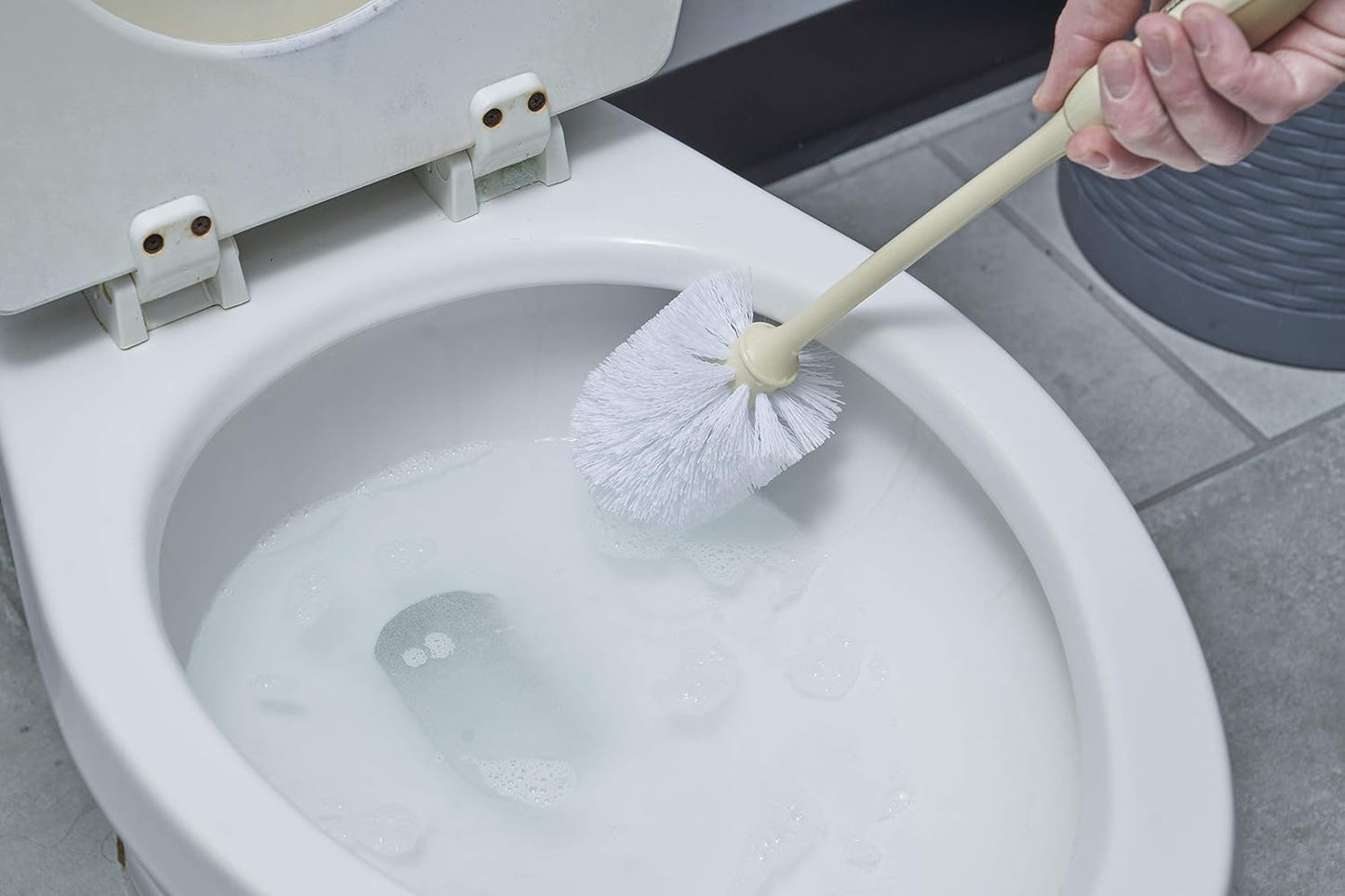 Superio Toilet Brush, Toilet Bowl Cleaning System with Scrubbing Wand, Under Rim Lip Brush for Bathroom