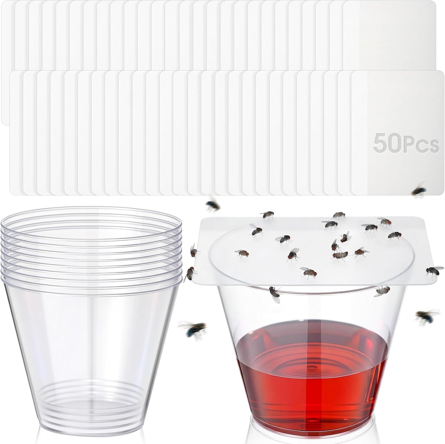 Fruit Fly Trap 25 Pcs Double-Sided Sticky Adhesive Cards and 5 Pcs Plastic Cups Indoor Sticky Fly Killers for Gnats, Fruit Flies, Moths, Kitchen Insect Control