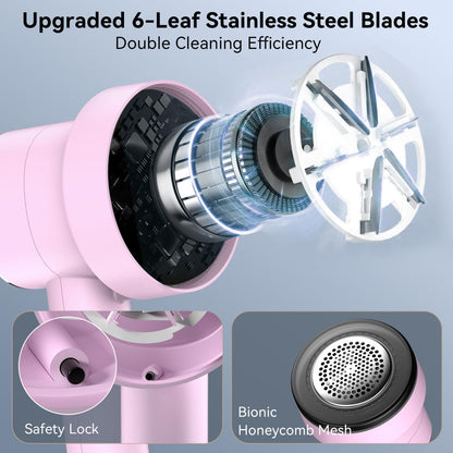 Rechargeable Fabric Shaver for Clothes: 6-Leaf Blades & 3 Speeds to Remove Pilling, Fuzz & Lint Balls - with LED Display, Portable Electric Lint Remover for Sweater, Couch, Blanket, Furniture