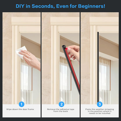 Silicone D-Shaped Weather Stripping Door Seal, 23FT Self Adhesive Door Insulation Strip, Fits Gaps up 1/4 to 15/32", for Door Frame & Window Seal (Black, 9/16" W × 15/32" T)