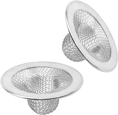 Antrader Kitchen Sink Strainer, 2Pcs Stainless Steel 2-Inch Diameter Mesh Round Filter Bathroom Bathtub Wash Basin Garbage Disposal Basket Filter