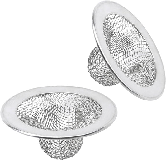 Antrader Kitchen Sink Strainer, 2Pcs Stainless Steel 2-Inch Diameter Mesh Round Filter Bathroom Bathtub Wash Basin Garbage Disposal Basket Filter