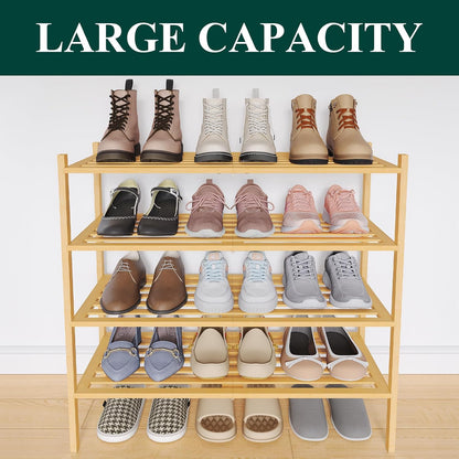 Smiry Bamboo Shoe Rack, 3 Tier Free Standing Wooden Shoe Organizer, Stackable Wood Shoe Storage Shelf for Closet, Entryway, 5 Horizontal Slats, 26.8"x11"x18.3", Natural