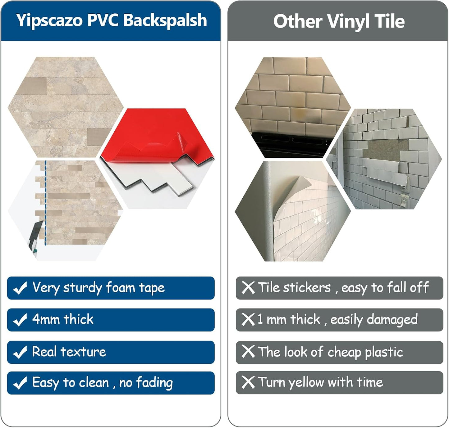 Yipscazo 2026 New Upgrade 11.34" X 11.57" Peel and Stick Backsplash, Stick on Backsplash Tiles for Kitchen, Bathroom, Fireplace (10 Sheets, Beige Rocks + Rose Gold)