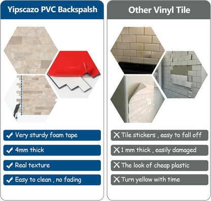 Yipscazo 2026 New Upgrade 11.34" X 11.57" Peel and Stick Backsplash, Stick on Backsplash Tiles for Kitchen, Bathroom, Fireplace (10 Sheets, Beige Rocks + Rose Gold)
