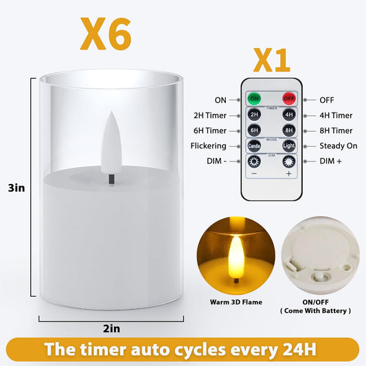 VIODAIM 12Pack Flickering Flameless LED Candles with Remote & Timer, Battery Powered - Small Pillar & Votive, Clear (2"X3")