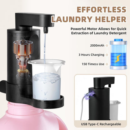 Electric Laundry Detergent Dispenser, USB-C Rechargeable Automatic Laundry Detergent Pump, 9-Level Adjustable, One-Press Dose, for All Liquid Detergent Containers-White