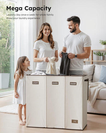 SOLEDI 180L Laundry Hamper 3 Section, Extra Large Laundry Hamper with Lid, Dirty Clothes Hamper with Sturdy Handle, Large Laundry Basket Organizer for Laundry Room, Bedroom, Hampers for Laundry