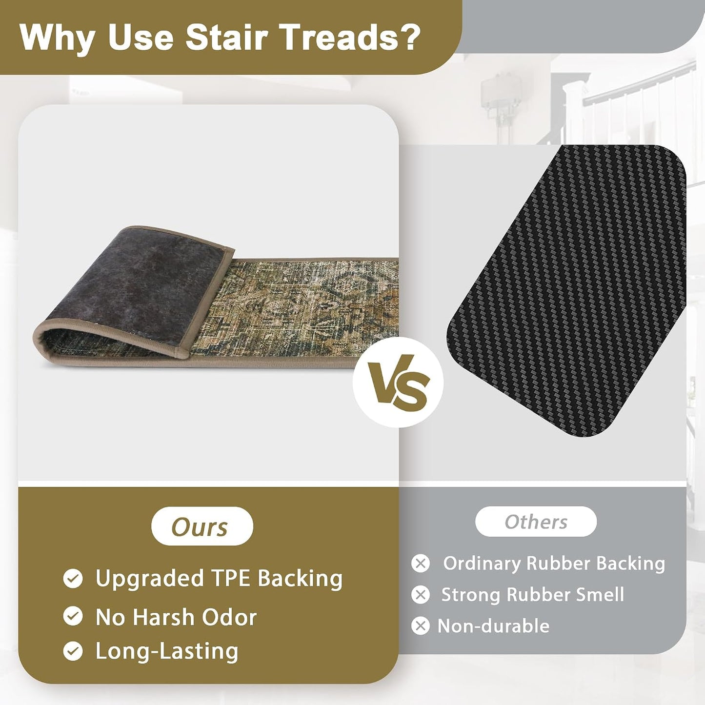 sarben Non Slip Stair Treads for Wooden Steps 15PCS - 8"x30" Indoor Safety Carpet, Edging Mats with TPE Adhesive Backing, Pet and Elderly Friendly Stair Rugs (Taupe) - Colors A