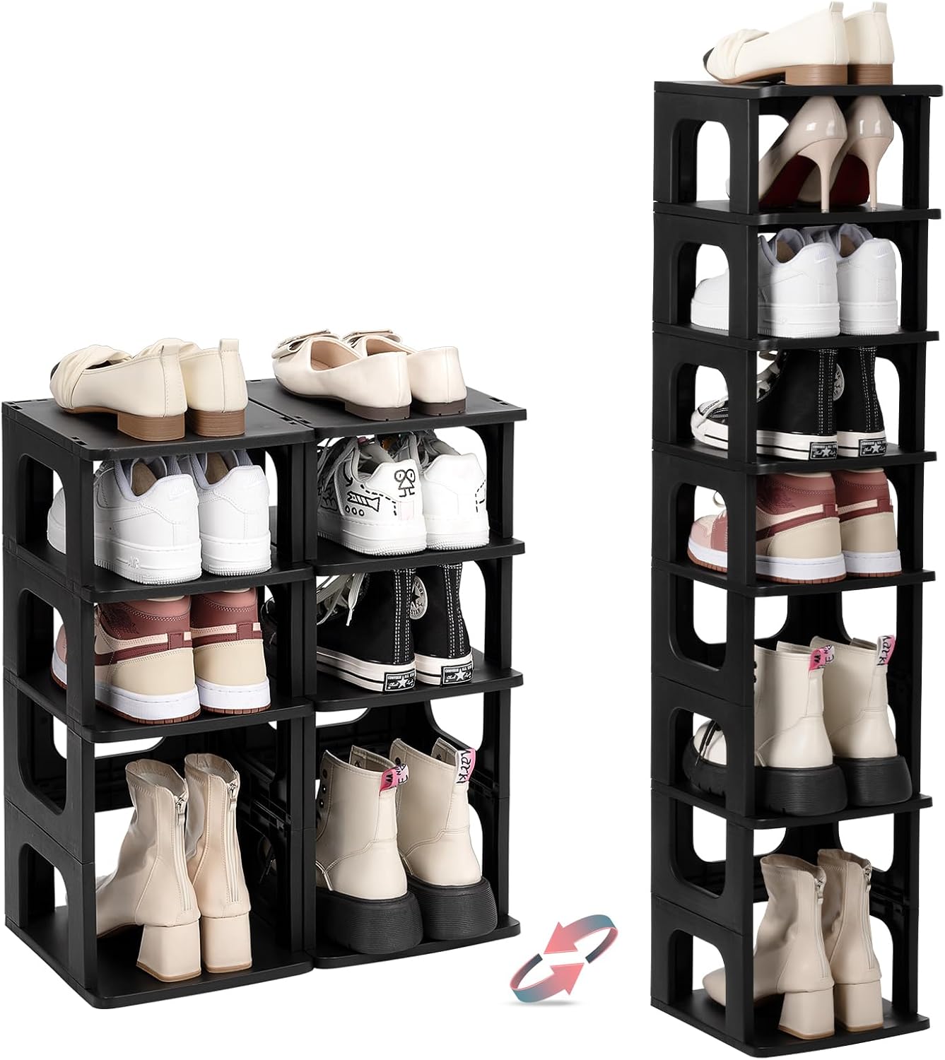 TRZZ 5-Tier Small Shoe Rack, Vertical Narrow Stackable Organizer with Removable Partition, Efficient Shoe Storage for Closet, Entryway, and Small Spaces (Black) | Removable Partition, Vertical Efficient Shoe Storage, for Closet, Entryway, Small Spaces