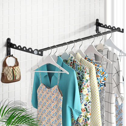 Clothes Drying Rack Wall Mounted Drying Racks for Laundry Room Organization and Storage Clothes Rack，Aluminum Dryer Rack with Two Drying Rods for Hanging Wet and Dry Clothes