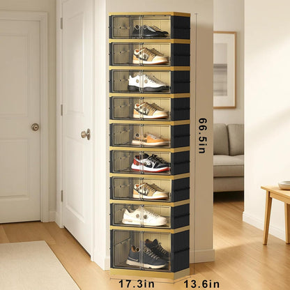 SYNCVIBE Shoe Rack Organizer for Closet Entryway Foldable Sneaker Storage Shoe, Collapsible Shoe Cabinet, Stackable Shoe Storage Cabinet with Lids for Living Room (6 Tiers 24 Pairs)