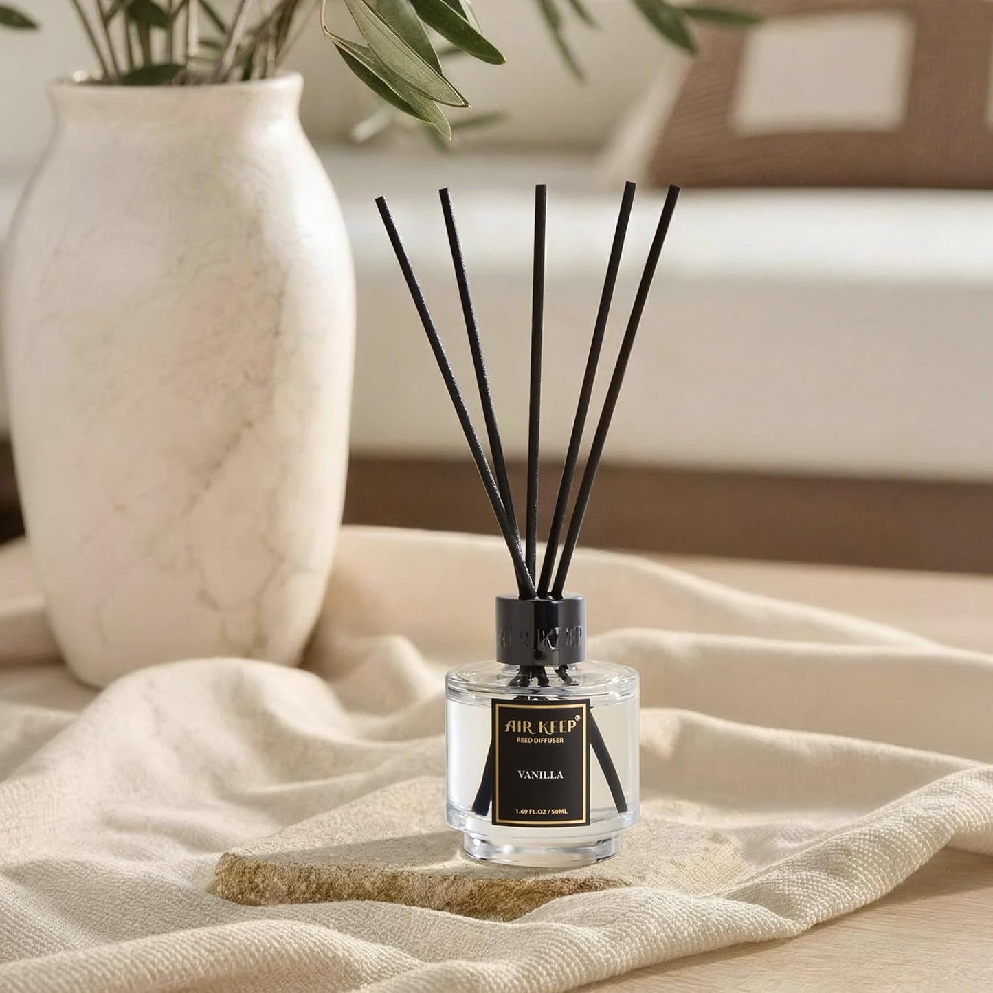 Airkeep Reed Diffuser Set of 3 for Bathroom Air Fresheners, Oil Diffuser Sticks | Cedar Wood,White Pine Moroccan Amber Scent Diffuser(1.7 fl oz*3) Fragrance with 18 Sticks Defusers | Shelf Decor