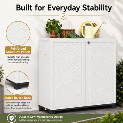 ADDOK Outdoor Storage Cabinet,60 Gallon Waterproof Resin Patio Storage Cabinet with 1 Adjustable Metal Shelf, Upright Outdoor Cabinet for Garden Tools, Pool Supplies, Toys, Porch and Garage