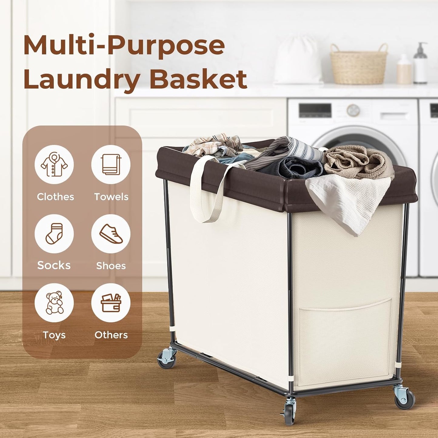 Mefirt 320L Laundry Hamper with Wheels, 3 Section Large Rolling Laundry Basket Bag with Wheels, Clothes Hamper Cart for Laundry, Bedroom, Bathroom and Dorm