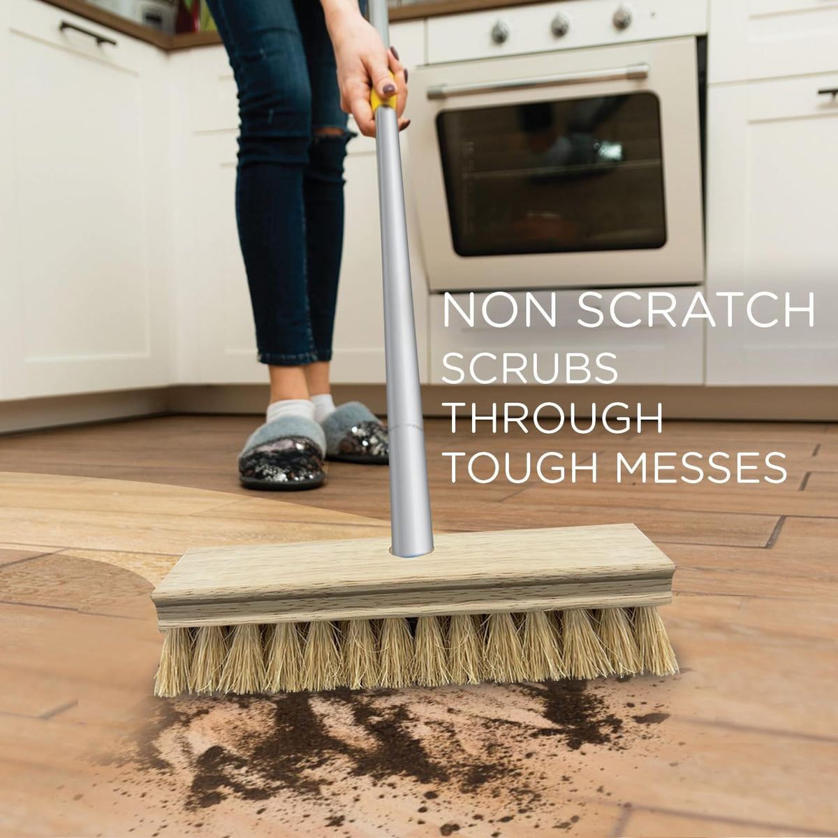 LOLA Deck Scrub Brush Outdoor Broom, Durable Bristles Remove Dirt, Grime, Grout, Leaves, Snow on Patios, Decks, Wet or Dry