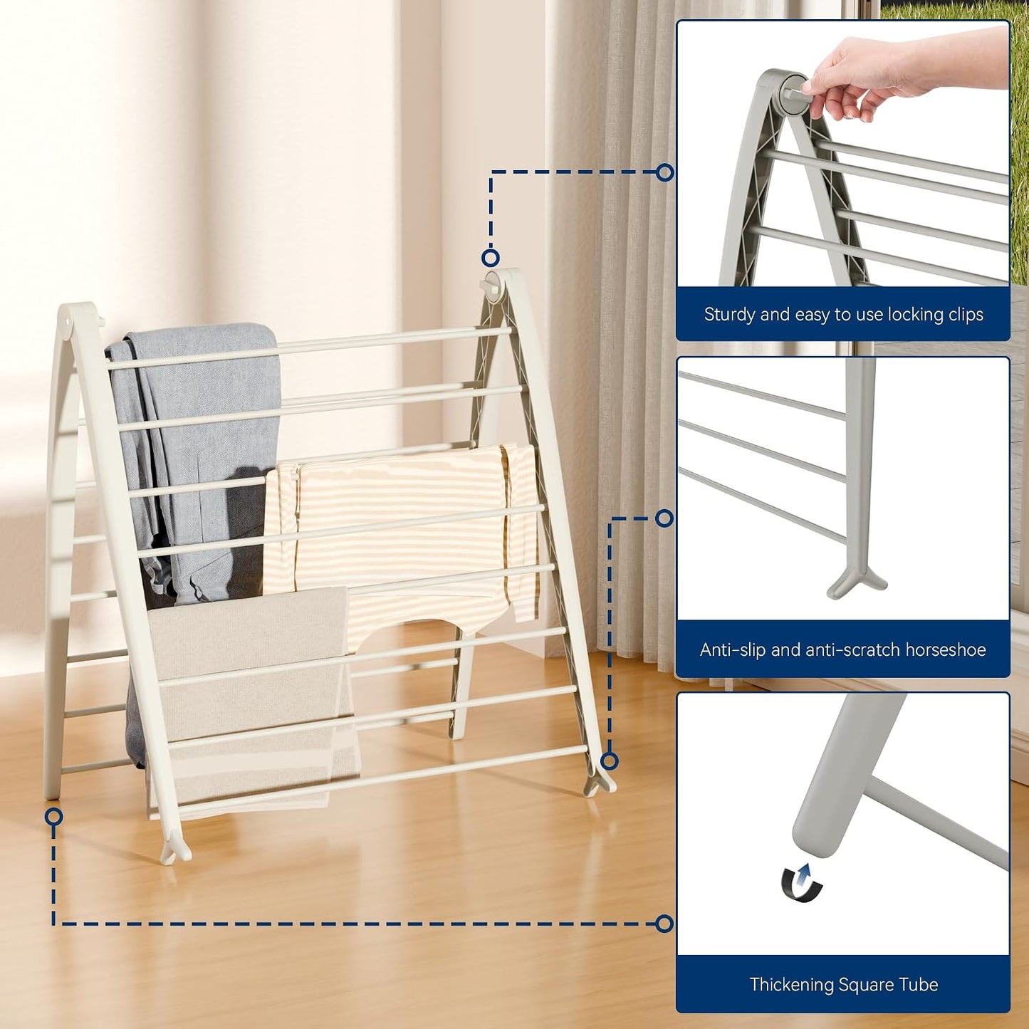 Whitmor Spacemaker Folding Drying Rack, Freestanding Indoor Clothes Dryer, Space Saving Compact Design, 6"L x 26"W x 51.5"H, White