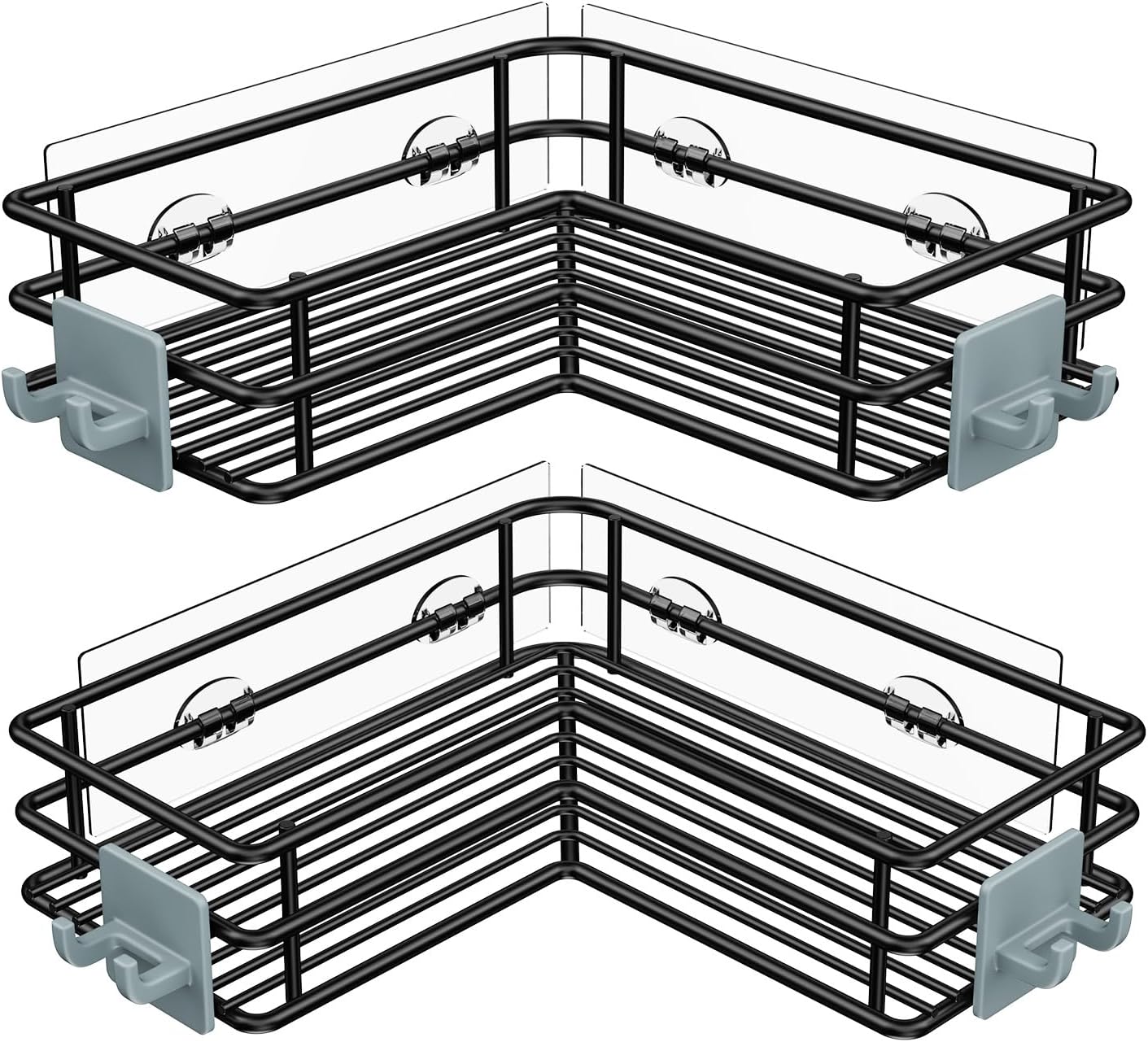 Nieifi Corner Shower Shelves Stainless Steel, Adhesive Shower Caddy Basket Rack with Hooks, Rust Proof for Bathroom Shelf Shampoo Holder (Silver, 2 Pack)