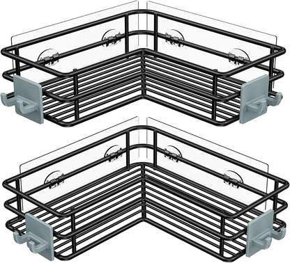 Nieifi Corner Shower Shelves Stainless Steel, Adhesive Shower Caddy Basket Rack with Hooks, Rust Proof for Bathroom Shelf Shampoo Holder (Silver, 2 Pack)
